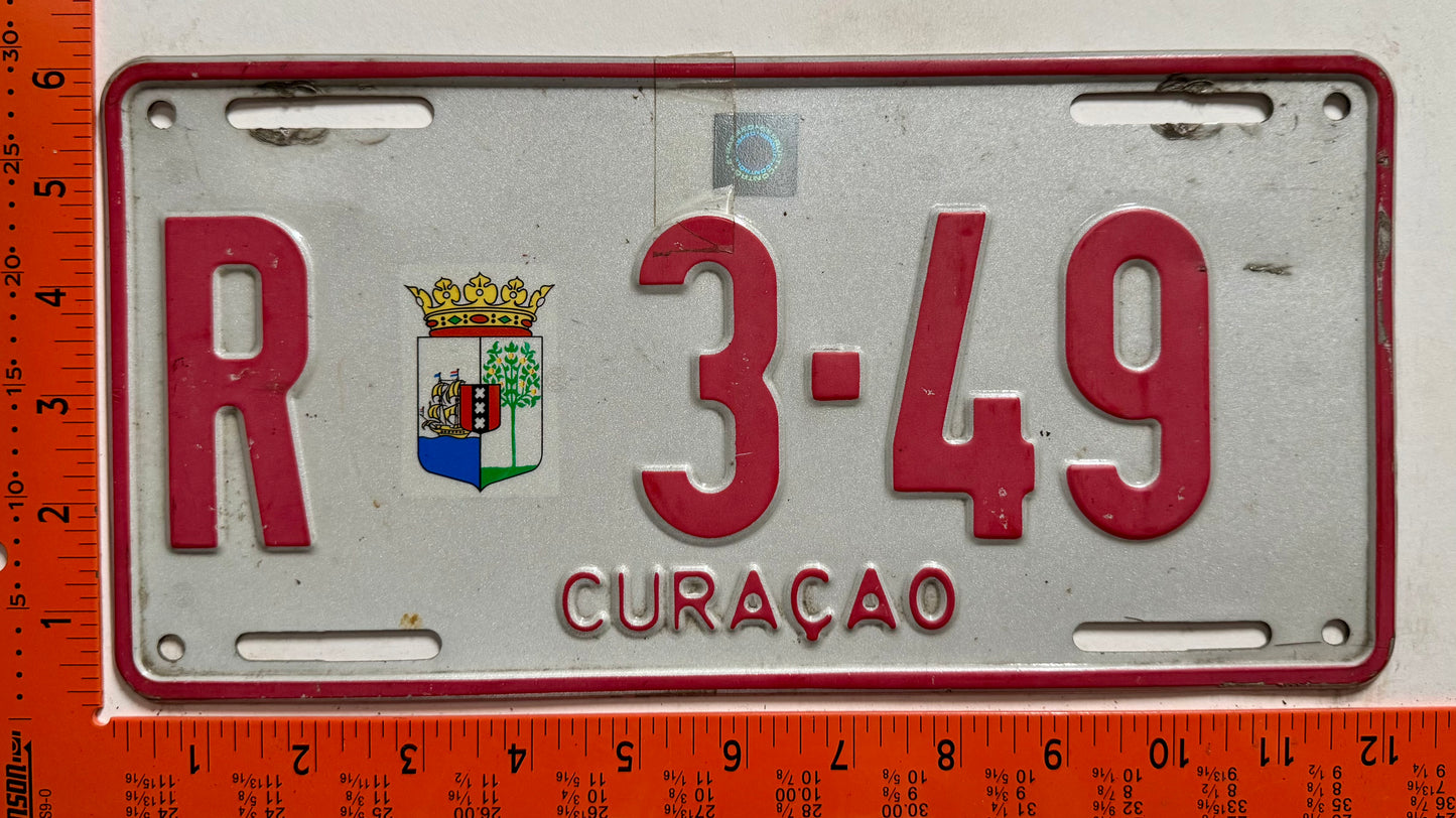 1996 base Curacao #R 3-49 Rental License Plate