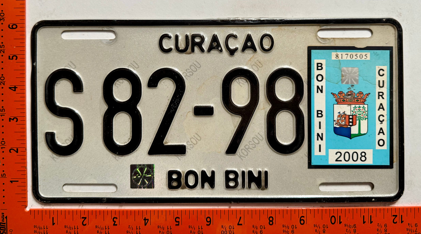 2008 Curacao #S 82-98 Passenger License Plate