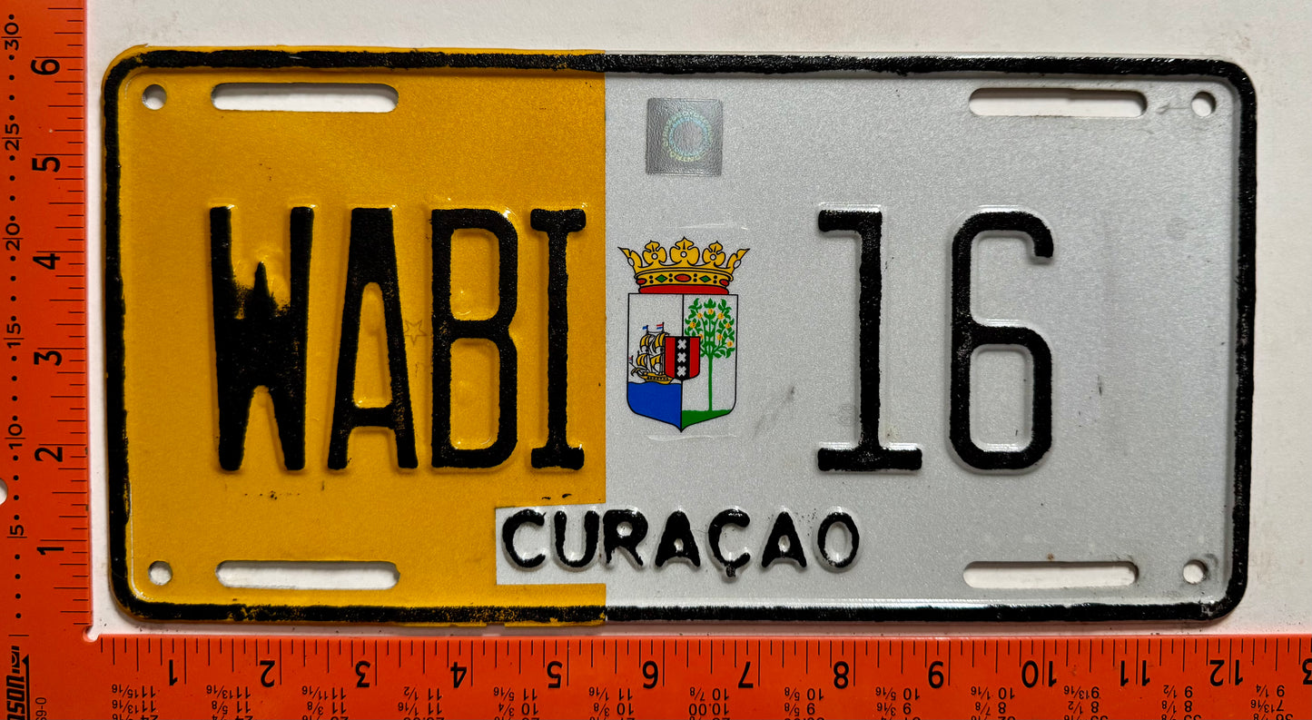 undated Curacao #WABI 16 Antique Vehicle Prototype License Plate