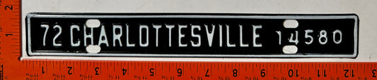 1972 Charlottesville, Virginia #14580 License Plate