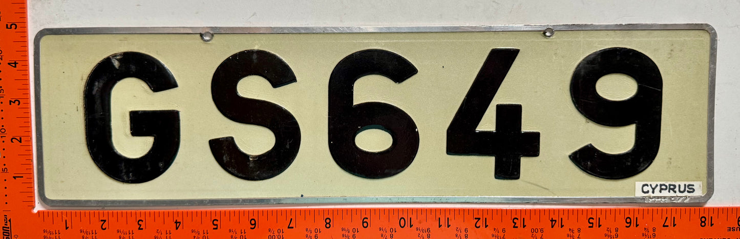 undated Cyprus #GS649 Passenger License Plate