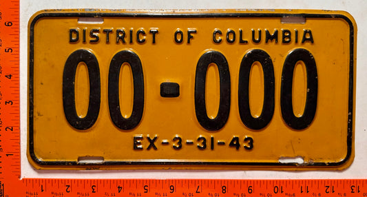 1943 Washington, DC #00-000 Sample License Plate