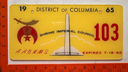1965 Washington, DC #103 Shriners Council License Plate