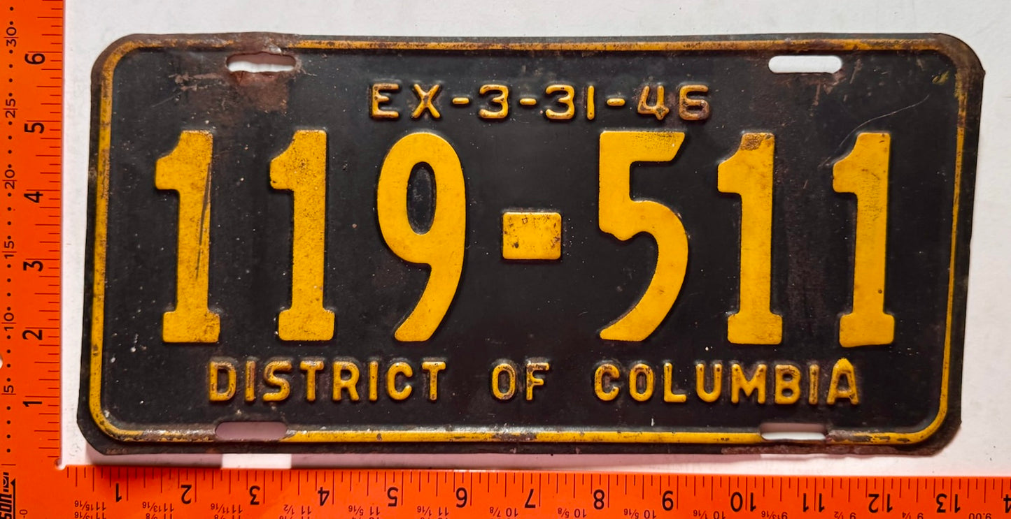 1946 Washington, DC #119-511 Passenger License Plate