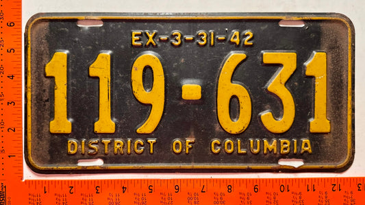 1942 Washington, DC #119-631 Passenger License Plate