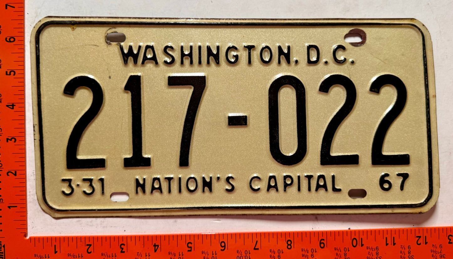 1967 Washington, DC #217-022 Passenger License Plate