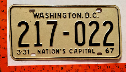 1967 Washington, DC #217-022 Passenger License Plate