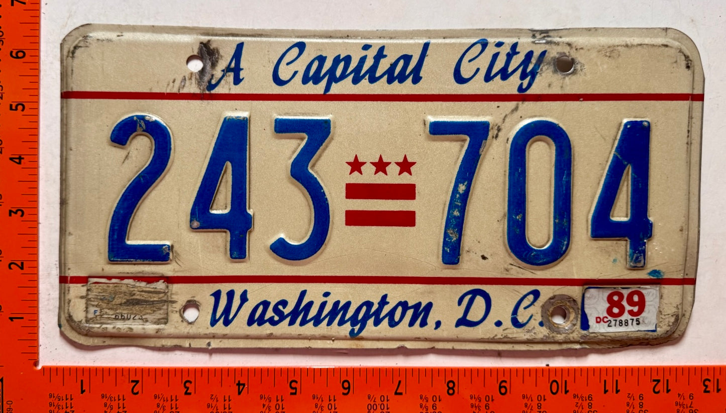 1989 Washington, DC #243 704 Passenger License Plate
