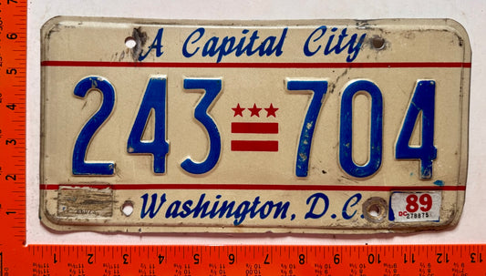 1989 Washington, DC #243 704 Passenger License Plate