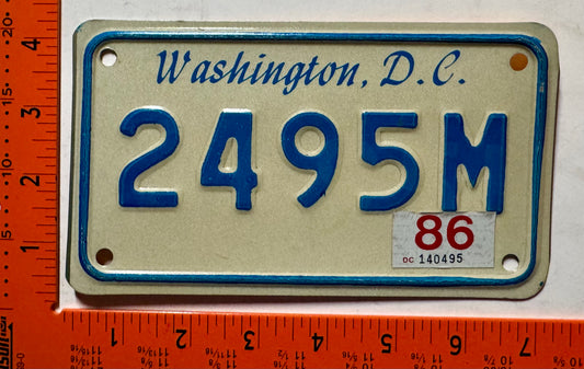 1986 Washington, DC #2495M Motorcycle License Plate