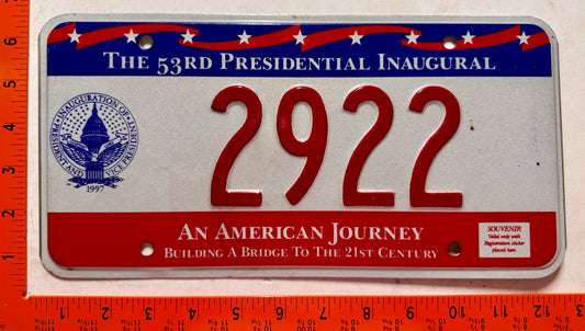 1997 Washington, DC #2922 Presidential Inaugural License Plate