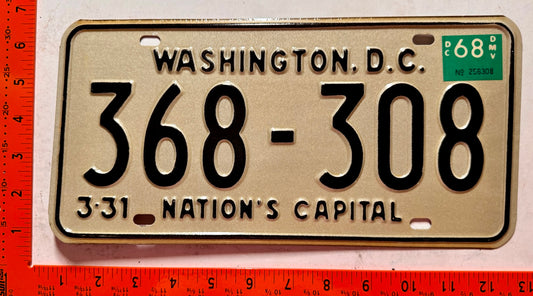 1968 Washington, DC #368-308 Passenger License Plate
