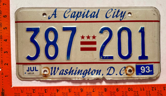 1993 Washington, DC #387 201 Passenger License Plate