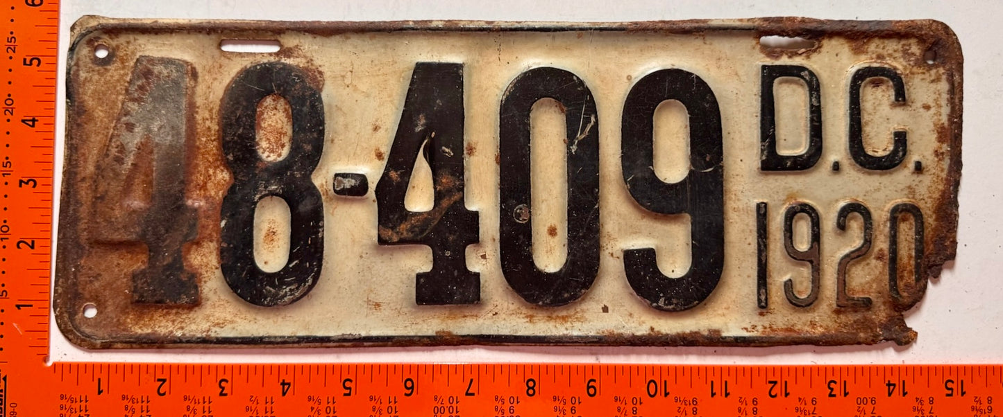 1920 Washington, DC #48-409 Passenger License Plate