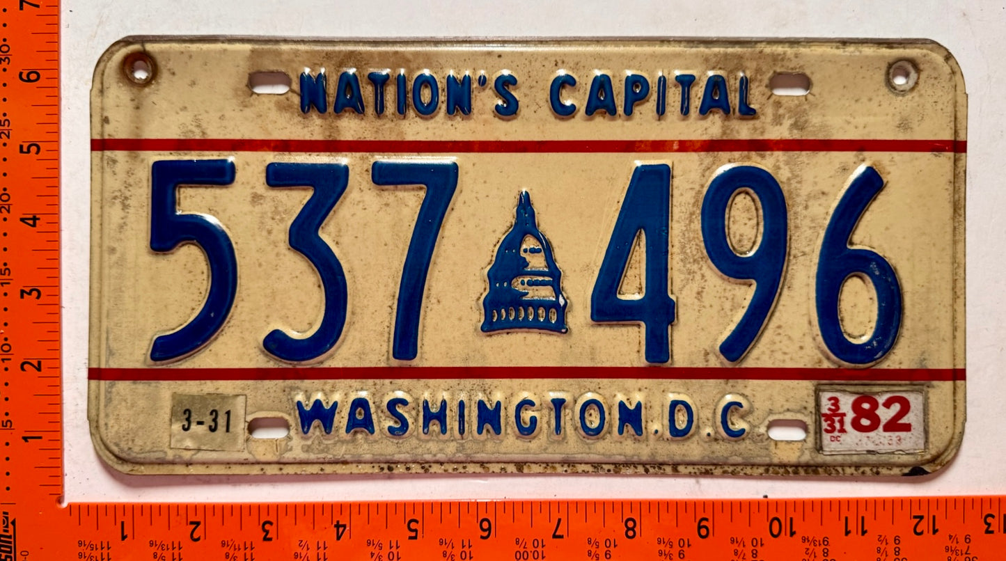 1982 Washington, DC #437 496 Passenger License Plate