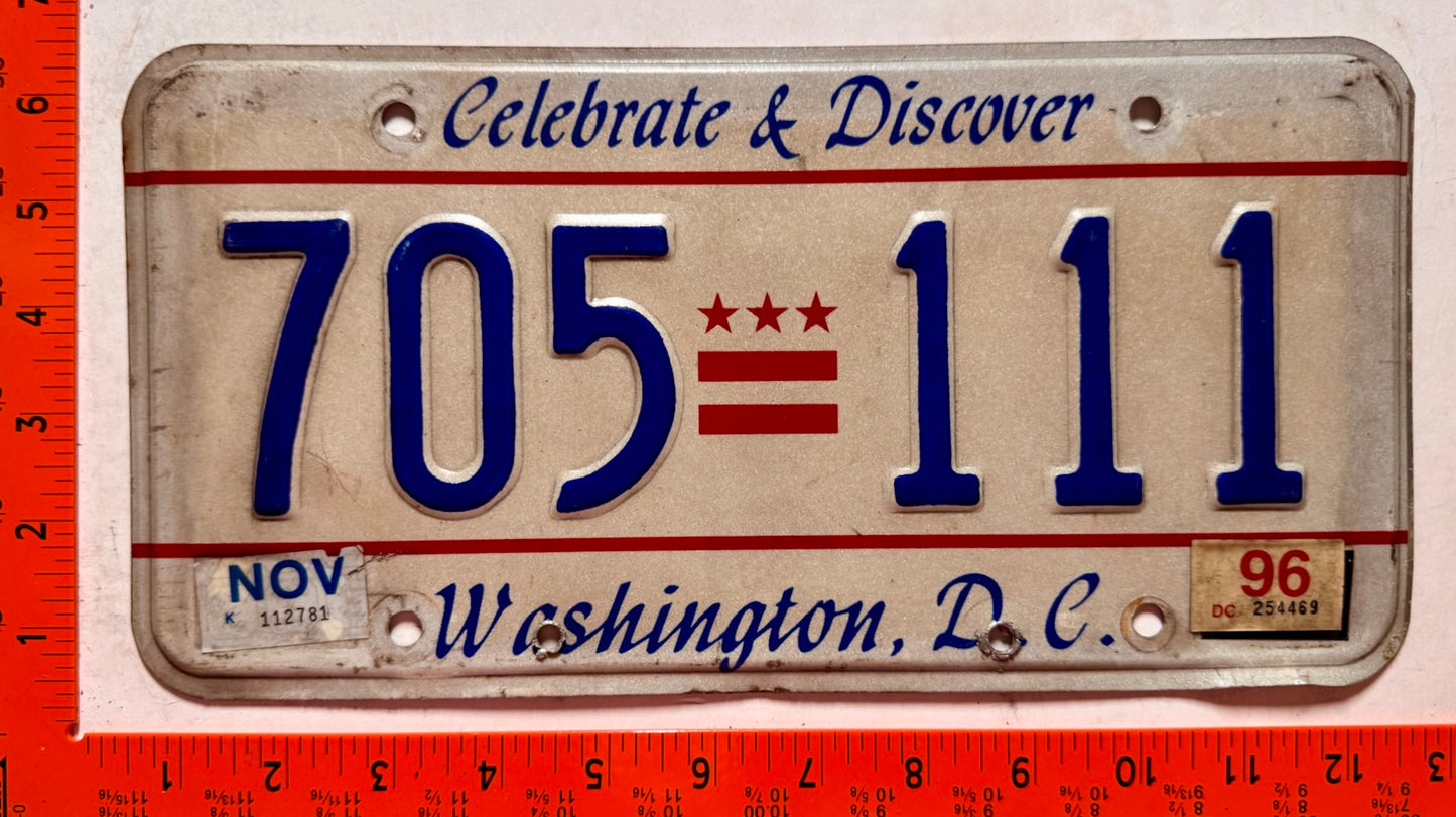 1996 Washington, DC #705 111 Passenger License Plate