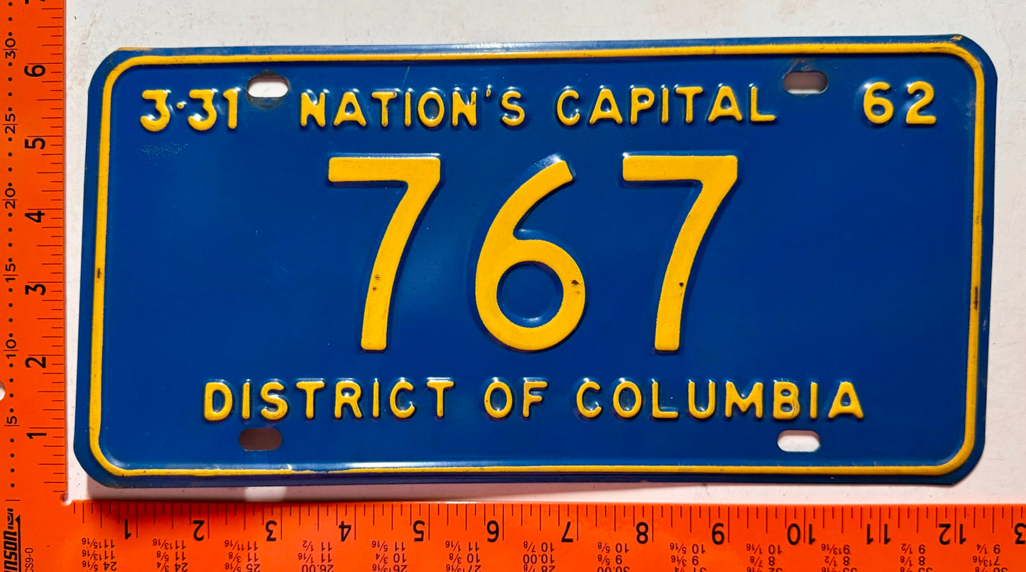 1962 Washington, DC #767 Passenger License Plate