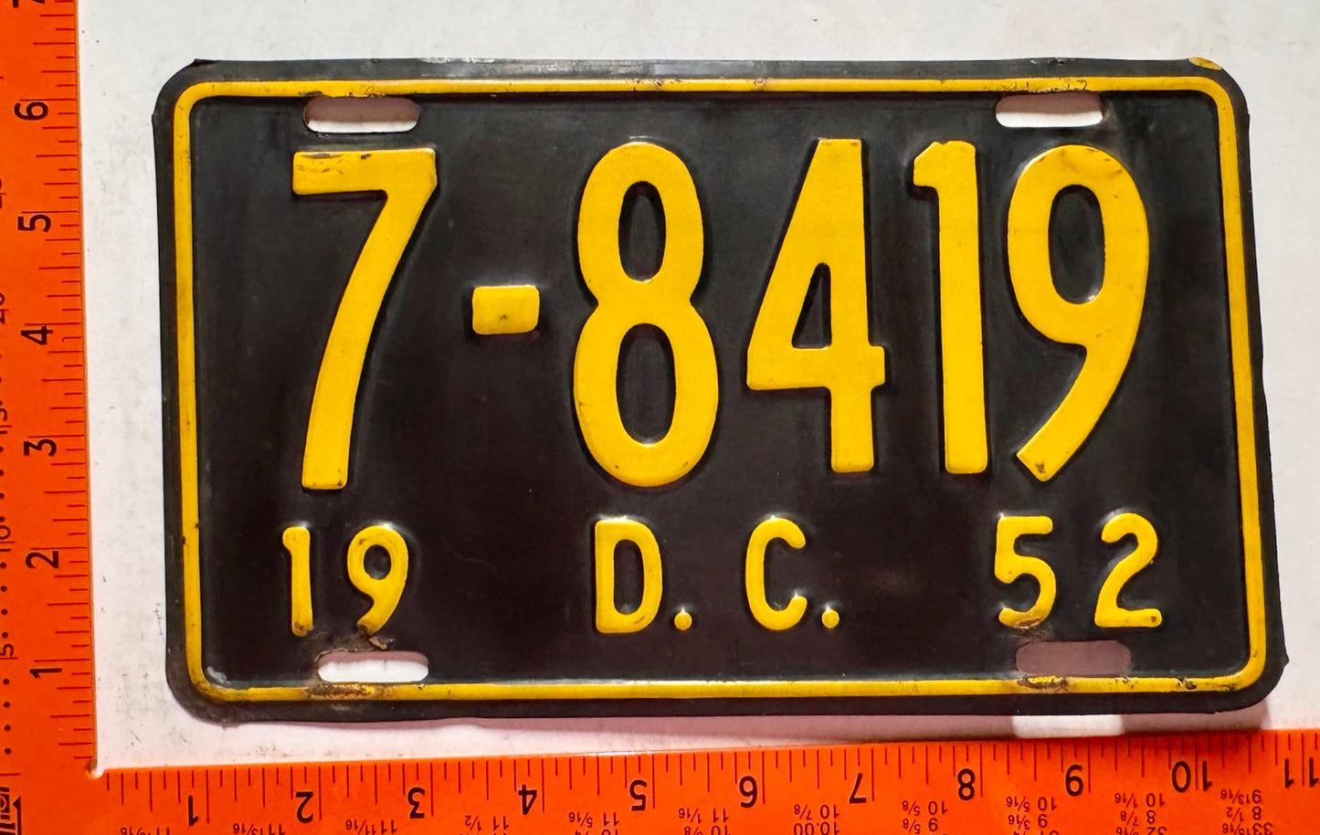 1952 Washington, DC #7-8419 Passenger License Plate