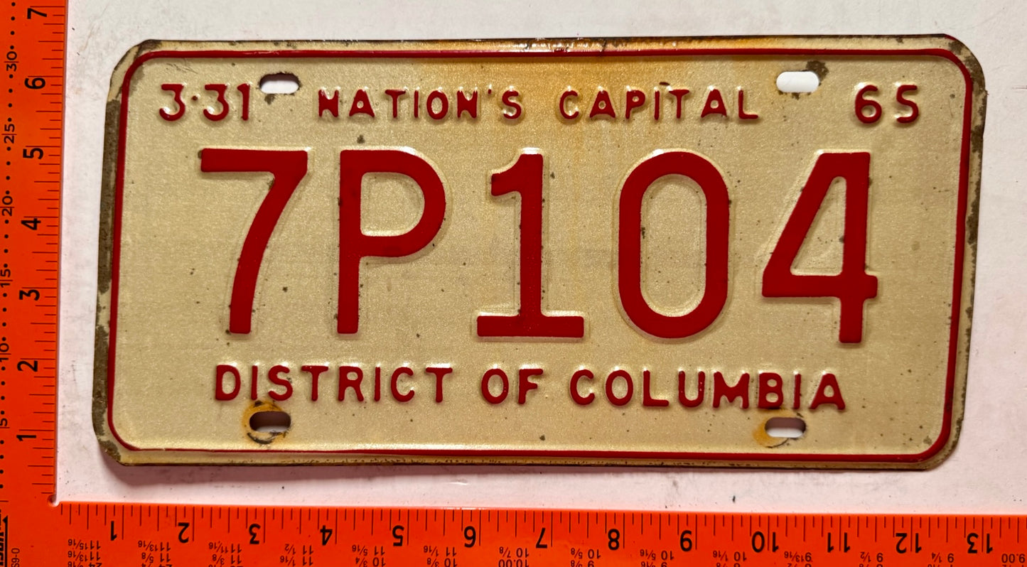 1965 Washington, DC #7P104 Passenger License Plate