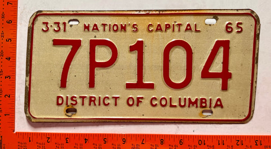 1965 Washington, DC #7P104 Passenger License Plate