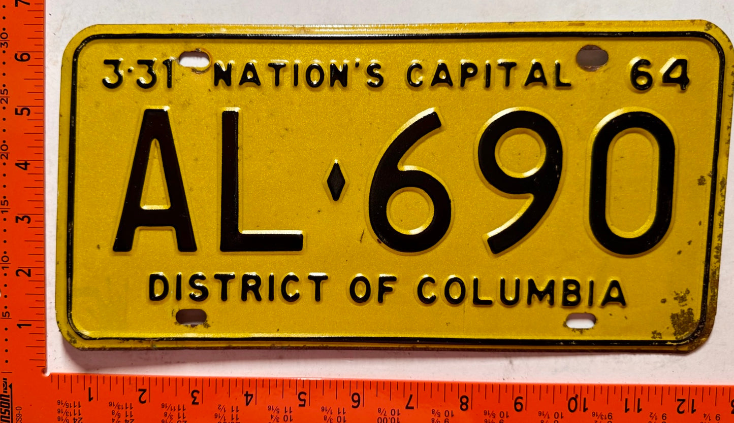 1964 Washington, DC #AL-690 Passenger License Plate