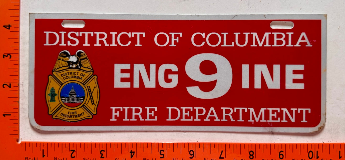 undated Washington, DC Fire Department Engine 9 Booster License Plate