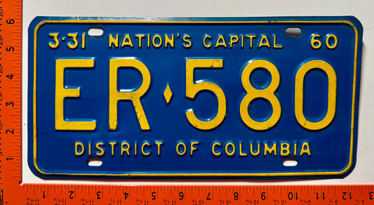 1960 Washington, DC #ER-580 Passenger License Plate