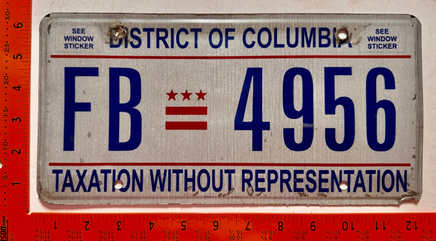 undated Washington, DC #FB 4956 Passenger License Plate