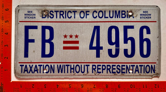 undated Washington, DC #FB 4956 Passenger License Plate
