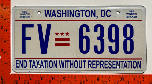 undated Washington, DC #FV 6398 Passenger License Plate