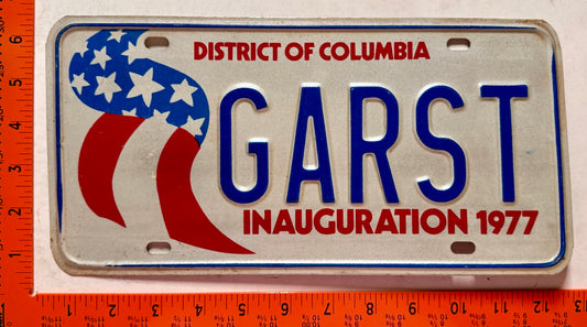 1977 Washington, DC #GARST Presidential Inaugural Vanity License Plate