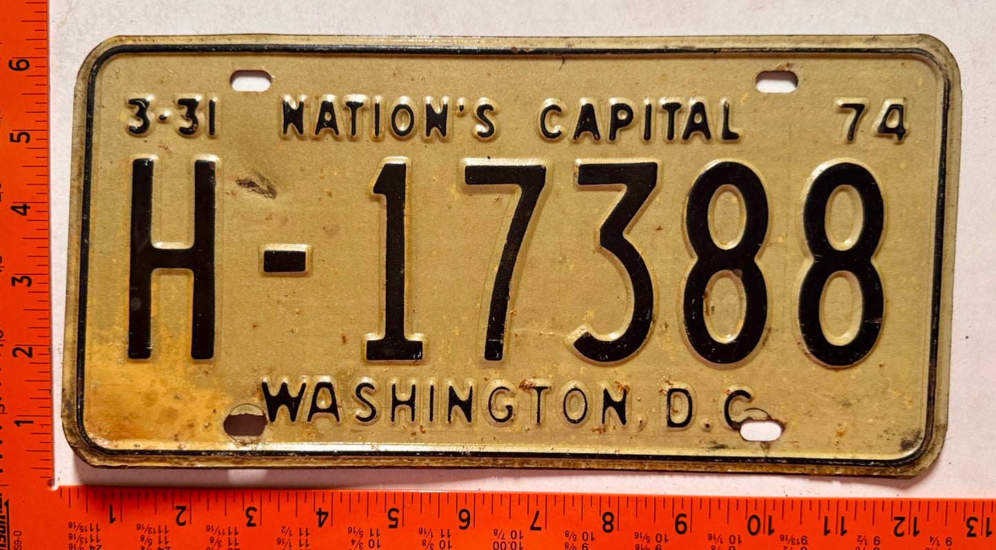 1974 Washington, DC #H-17388 Taxi License Plate