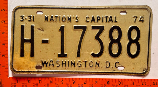 1974 Washington, DC #H-17388 Taxi License Plate