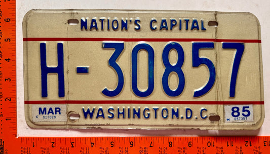 1985 Washington, DC #H-30857 Taxi License Plate