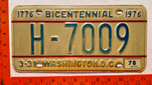 1978 Washington, DC #H-7009 Taxi License Plate