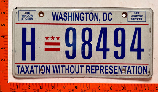 undated Washington, DC #H-98494 Taxi License Plate