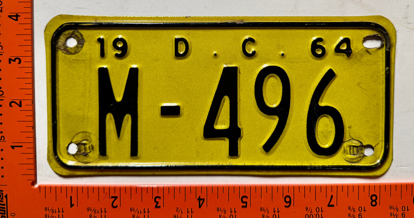 1964 Washington, DC #M-496 Motorcycle License Plate