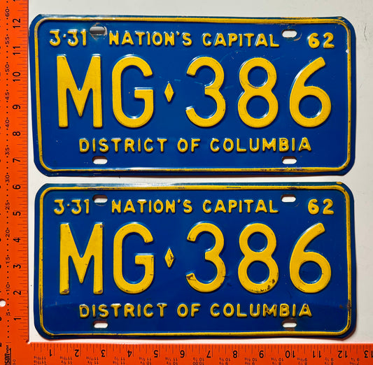 1962 Washington, DC #MG-386 Passenger License Plate (Pair)