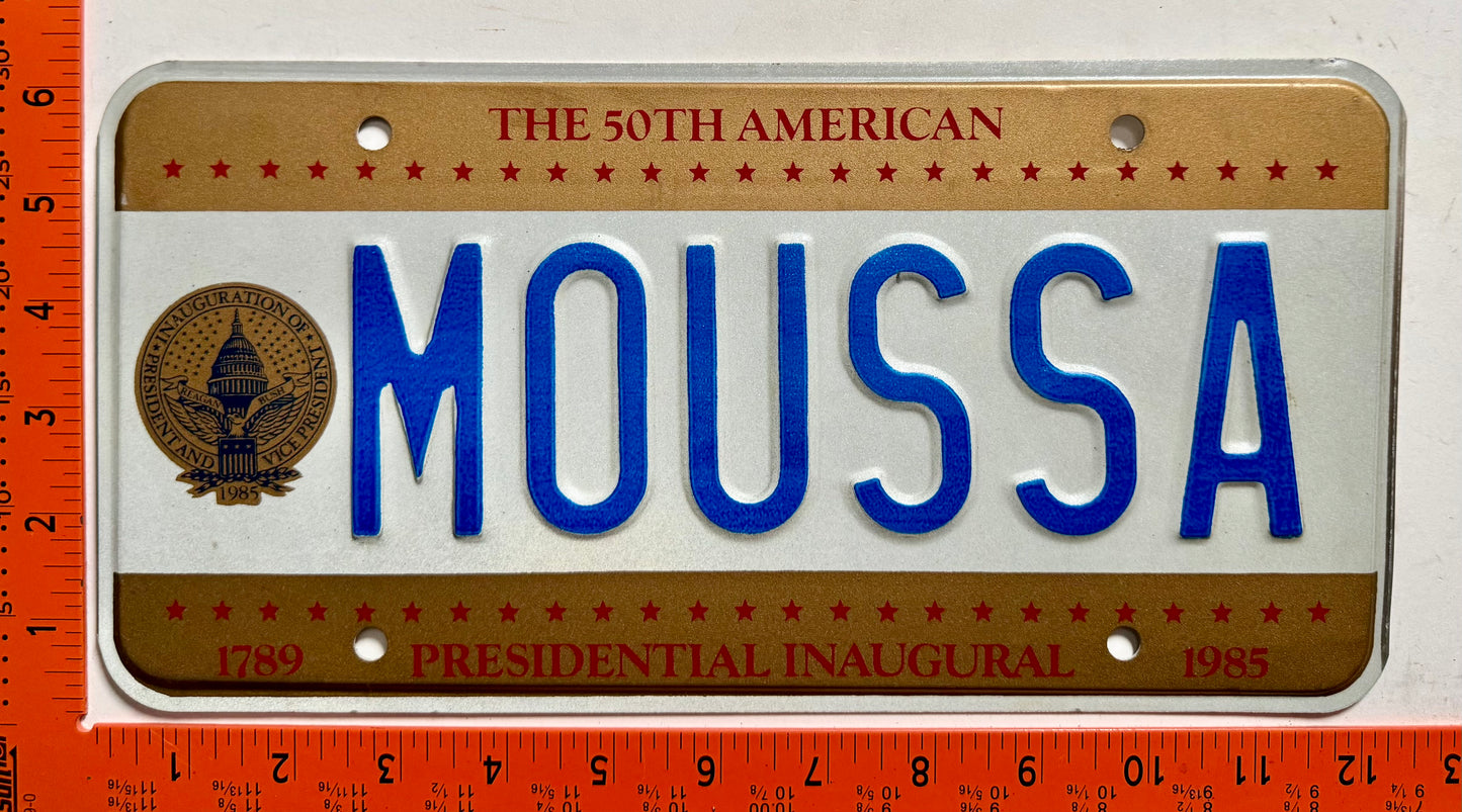 1985 Washington, DC #MOUSSA Presidential Inaugural License Plate