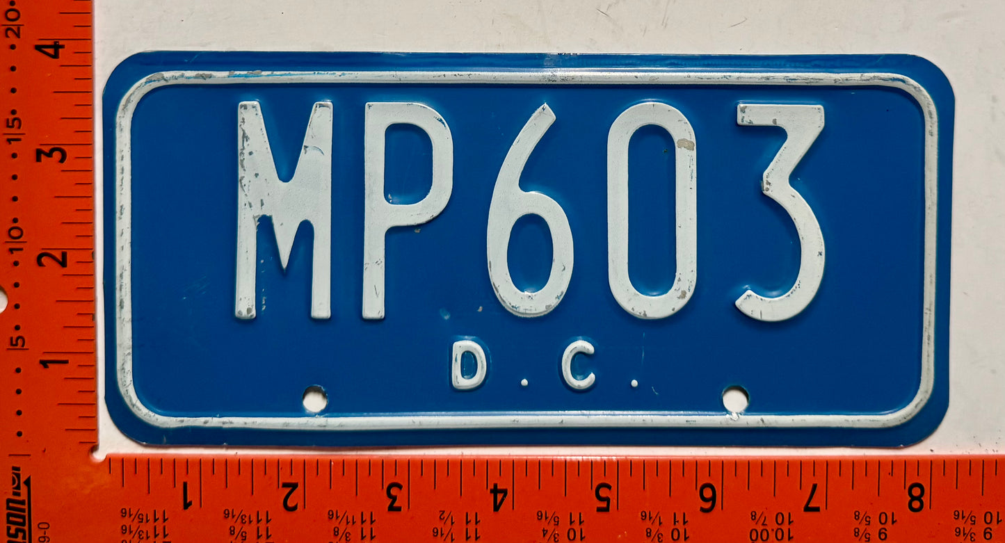 1960-1973 base Washington, DC #MP603 Police Motorcycle License Plate
