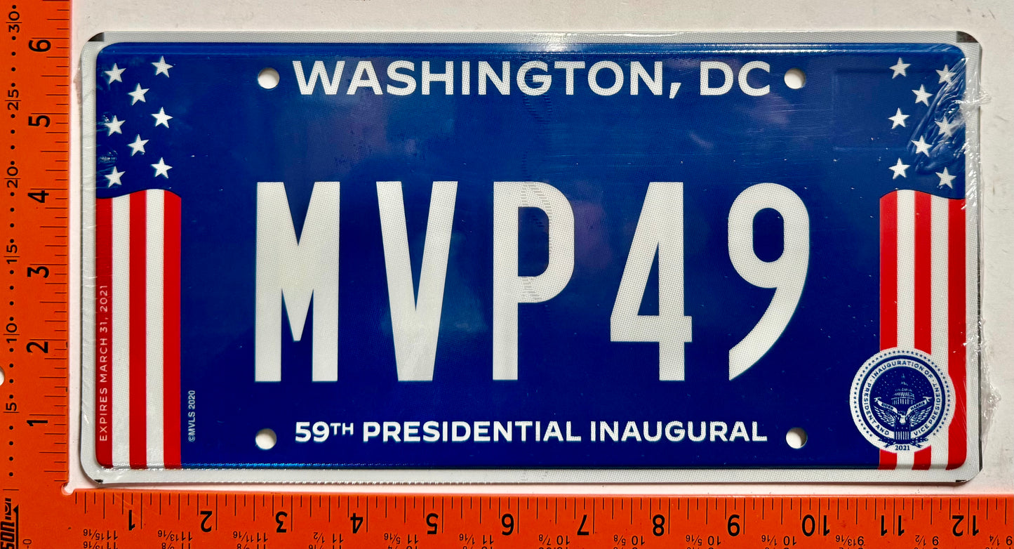 2021 Washington, DC #MVP 49 Presidential Inaugural License Plate