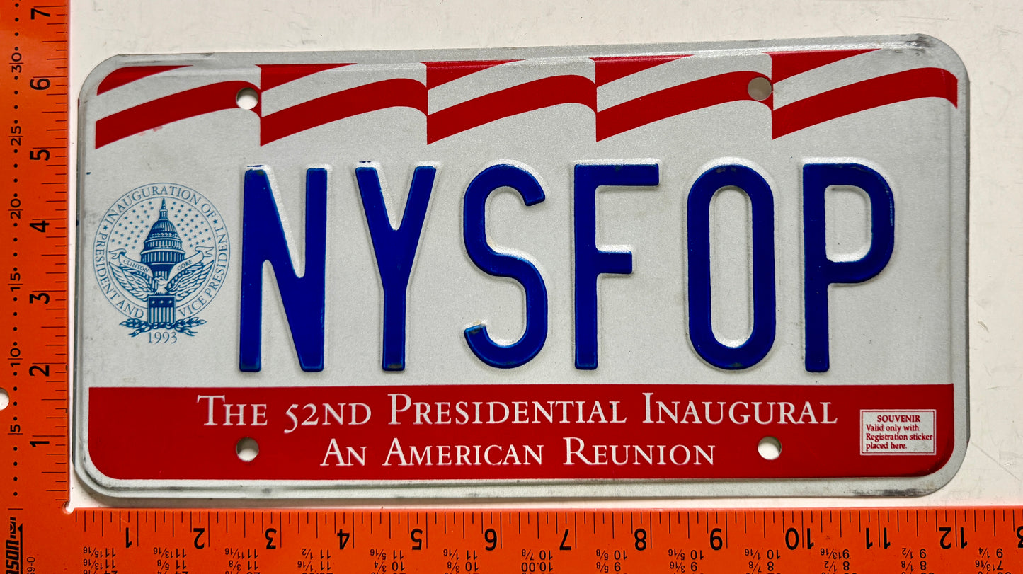 1993 Washington, DC #NYSFOP Inaugural Vanity License Plate