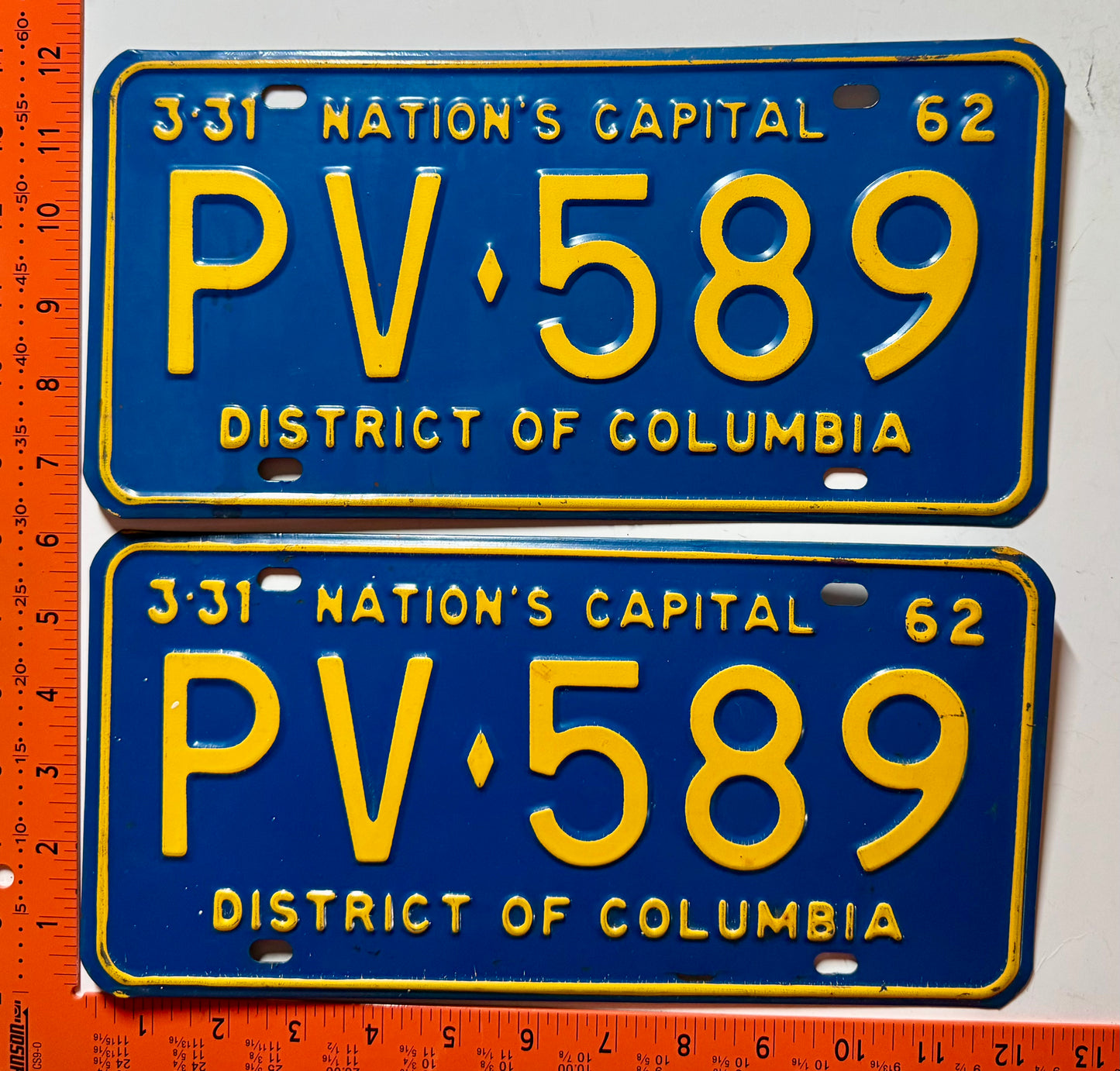 1962 Washington, DC #PV-589 Passenger License Plate (Pair)