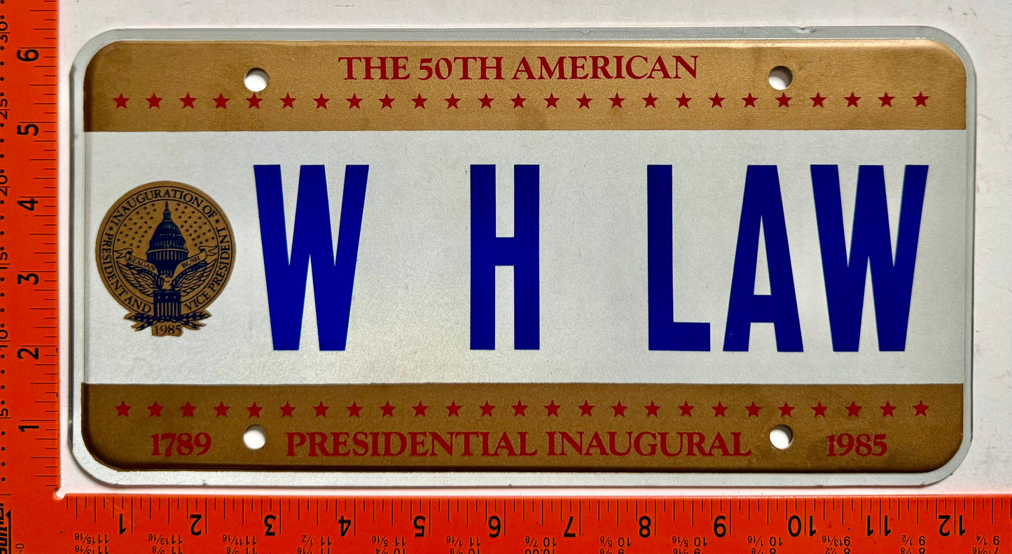 1985 Washington, DC #W H LAW Presidential Inaugural License Plate
