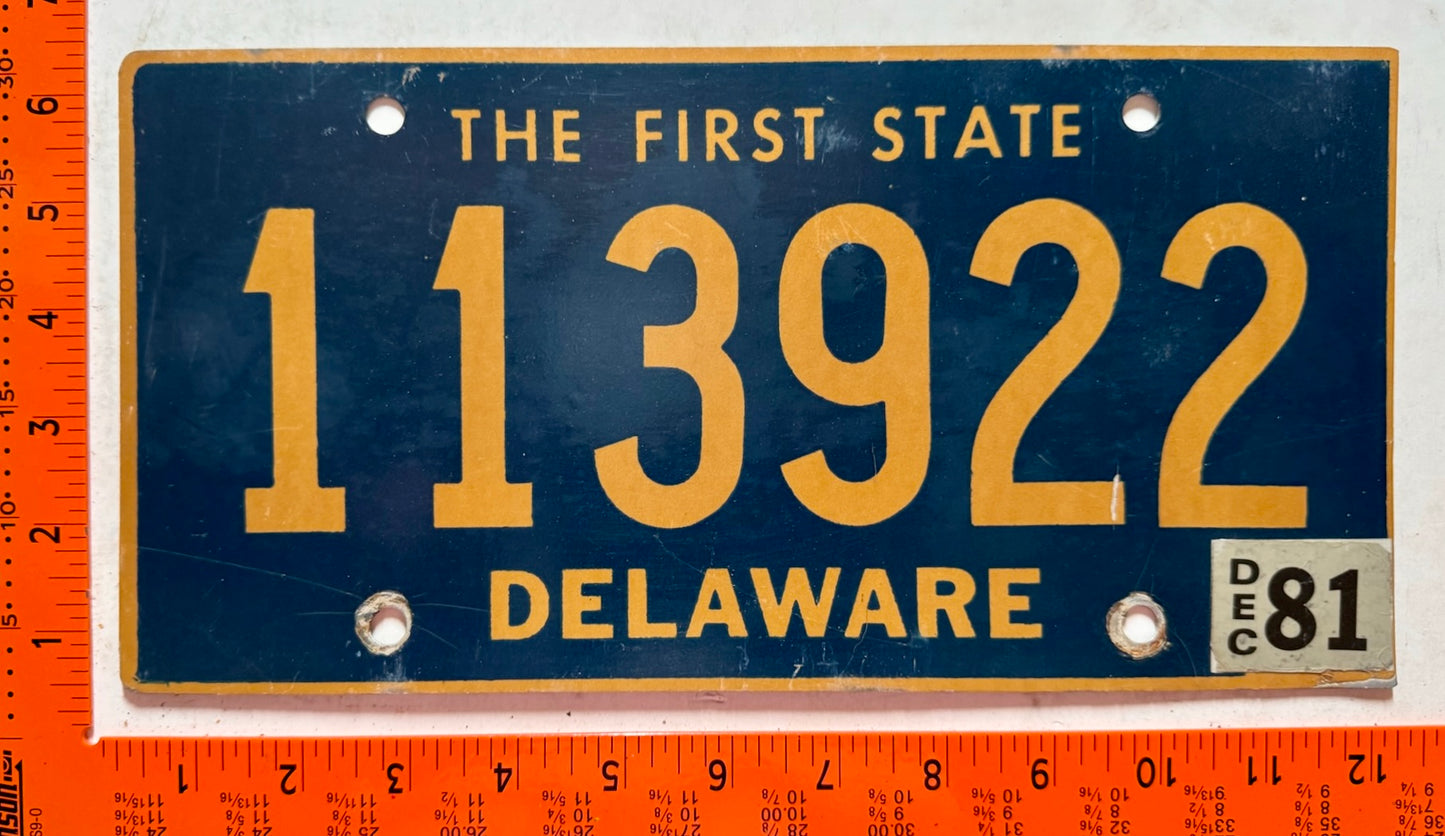1981 Delaware #113922 Passenger License Plate
