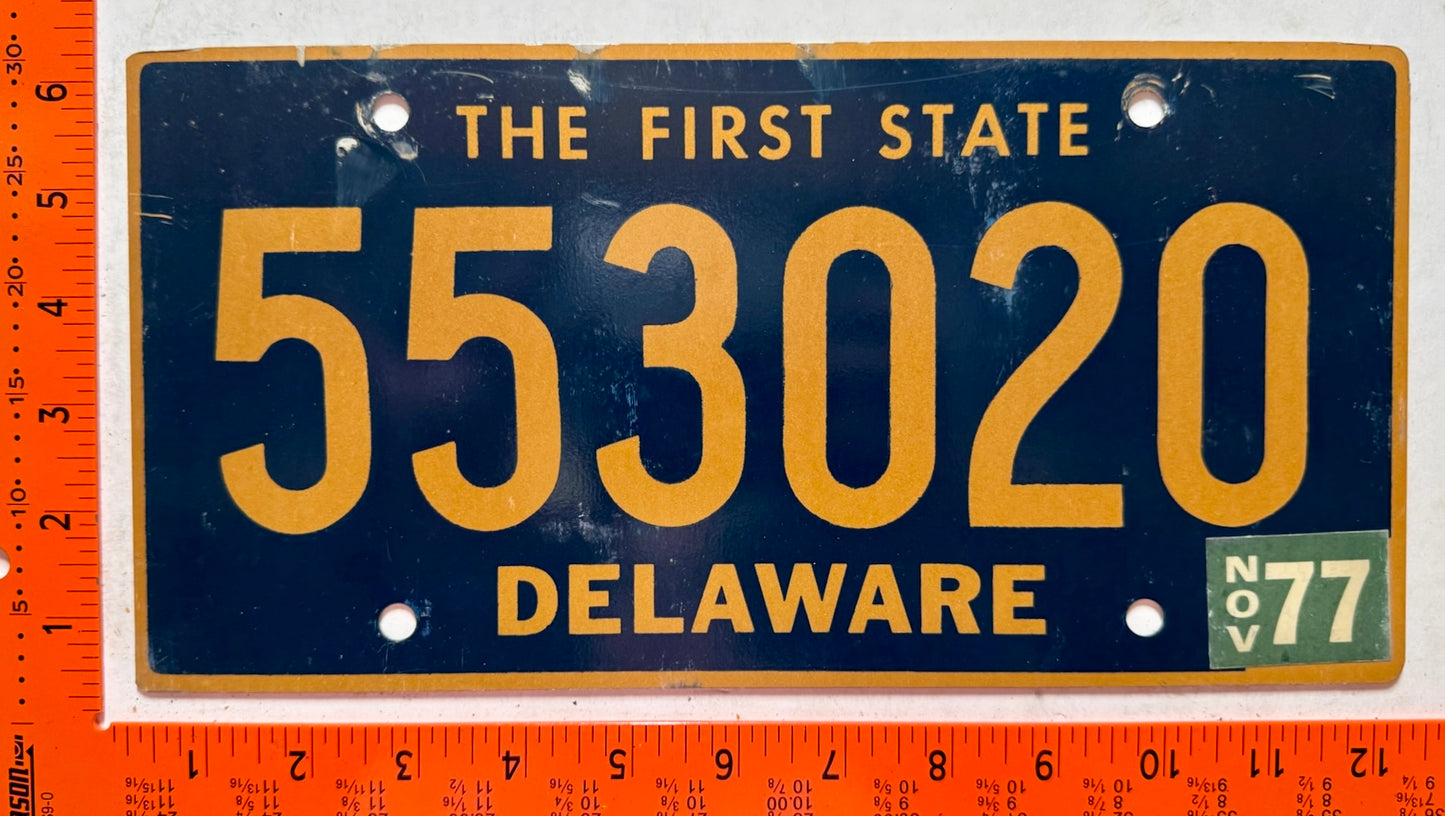 1977 Delaware #553020 Passenger License Plate
