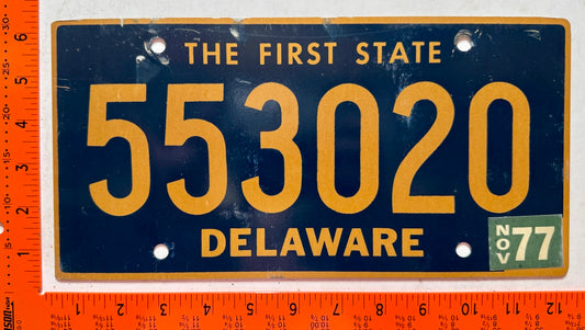 1977 Delaware #553020 Passenger License Plate