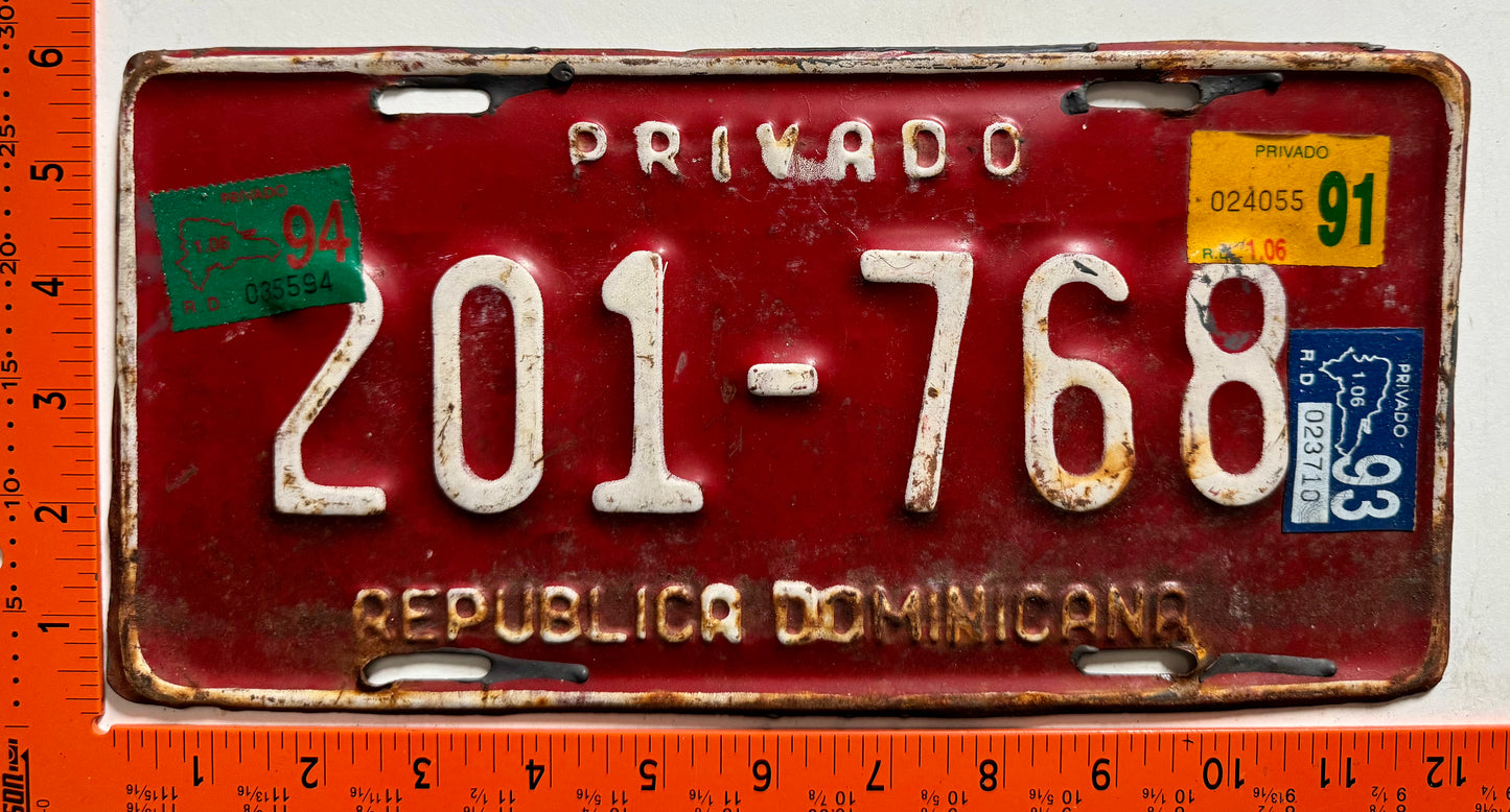 1991/1993/1994 Dominican Republic #201-768 Passenger License Plate