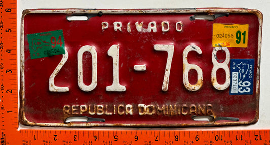 1991/1993/1994 Dominican Republic #201-768 Passenger License Plate