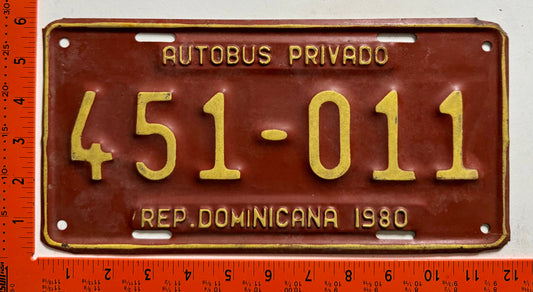 1980 Dominican Republic #451-011 Private Bus License Plate